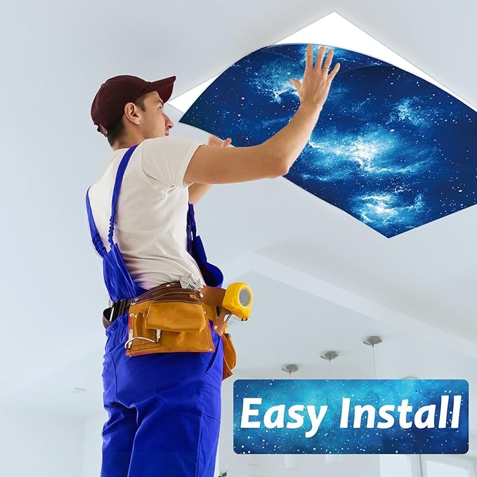 8 Pcs Fluorescent Light Covers with 80 Magnets Decorative for Classroom Ceiling Light 4 x 2 Feet Magnetic Light Covers Filter Easy Install for Office Hospitals & Home Drop Ceiling Supplies (Blue sky)