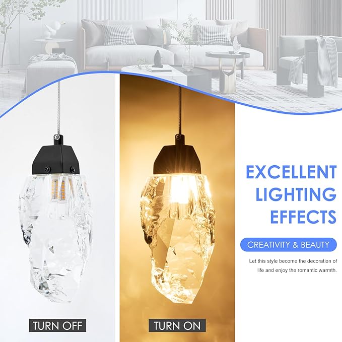 Black Crystal Pendant Light with Prism Crystals and LED Enhance Kitchen Island, Bathroom, Bedroom, and Bar Ambiance