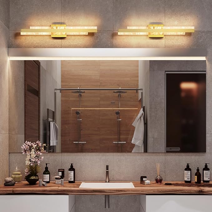 Modern Bathroom Vanity Light: Brushed Gold 27 inch 28W Dimmable LED Bath Bar Light Fixtures Over Mirror - Wall Sconce Picture Lights for Paintings Cabinets Bedroom 3000k