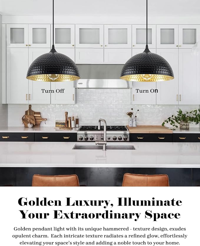 Black Pendant Lights Kitchen Island 3 Pack, 12 Inch Hammered Dome Pendant Light, Farmhouse Kitchen Pendant Lights, Industrial Hammered Pendant Light for Kitchen, Dining Room, Barn