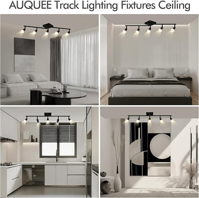 BoostArea 5 Light Track Lighting Fixtures Ceiling, Matte Black Kichen Track Lighting, Rotatable Light Heads, Adjustable Modern Directional Ceiling Light for Kitchen,No Bulbs