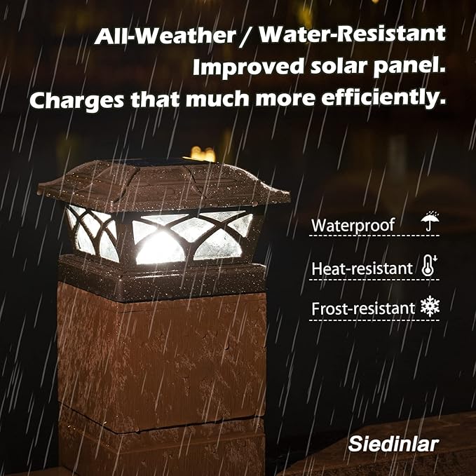 SIEDiNLAR Solar Post Cap Lights Outdoor Glass 2 Color Modes 8 LEDs for 4x4 5x5 6x6 Posts Deck Fence Patio Decoration Warm White & Cool White Lighting Brown (2 Pack)