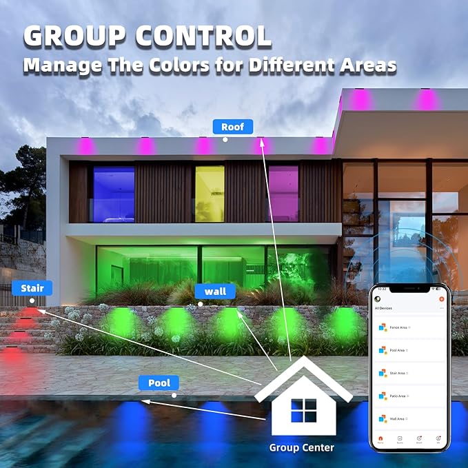Kaqur 8 Pack 7inch 5W BT RGBCW APP Control Hardscape Lighting Retaining Wall Lights IP65 Waterproof Paver Lights,12V DC Low Voltage Outdoor Lights,16 Million Colors,FCC Listed(App & Remote)