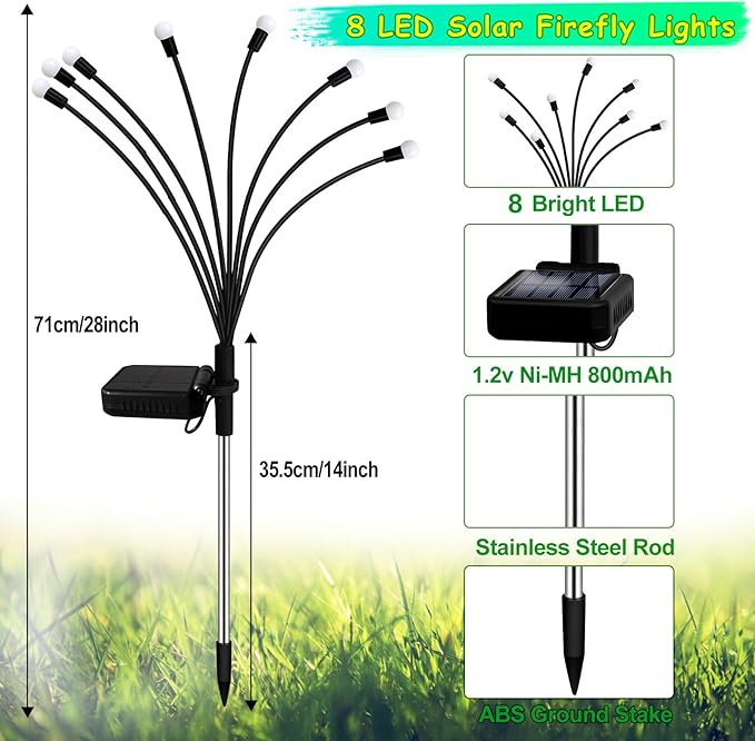 Solar Garden Lights Outdoor, 2 Pack 16 LED Solar Purple Firefly Lights Waterproof, Starburst Wind Swaying Light for Outside Yard Patio Planter Flower Bed Walkway Halloween Christmas Decoration