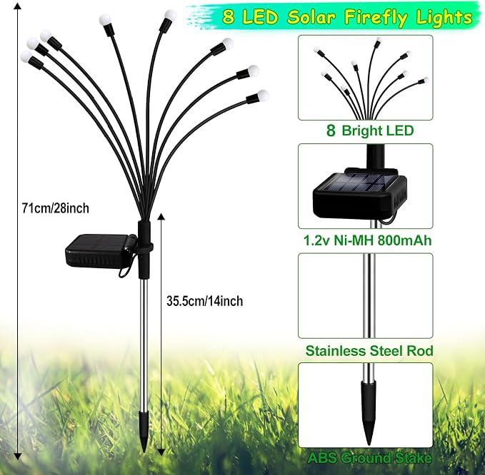 Kohlrabi Solar Garden Lights Outdoor, 4 Pack 32 LED Solar Pink Firefly Lights Waterproof, Starburst Wind Swaying Light for Outside Yard Patio Planter Flower Bed Walkway Christmas Decoration