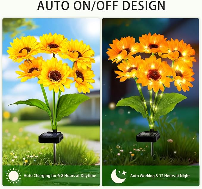 Solar Lights Outdoor, Gift for Women, Mom Grandma, 4 Pack with 24 Solar Sunflower Lights, Solar Flower Lights Waterproof, Sunflower Outside Decorative Stake Light for Landscape Yard Patio Lawn Pathway