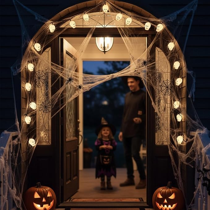 Halloween Skull String Lights - 8.5Ft Skeleton Decoration Halloween String Lights with 10 LED Mini Bulbs, Waterproof Skeleton Shape Lights for Indoor Outdoor Halloween Party Decor, Black Wire