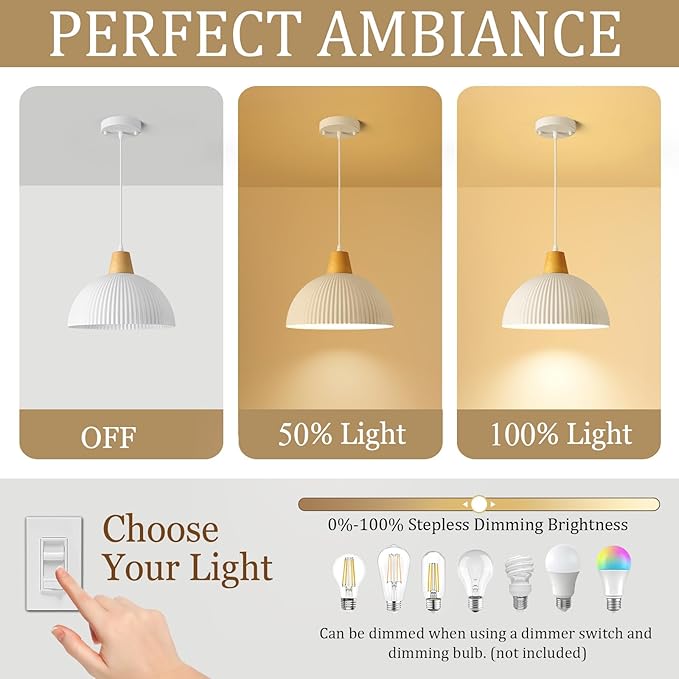 White Pendant Lights Kitchen Island, 11.8" Dome Pendant Light Modern Farmhouse Hanging Light for Dining Room Bedroom Bar Sink