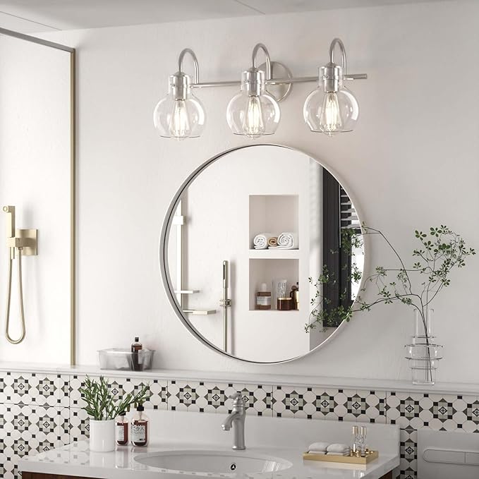 Bathroom Light Fixtures Brushed Nickel 3 Light Bathroom Lights Over Mirror with Clear Glass Shade Brushed Nickel Modern Wall Sconces Vanity Light for Bathroom UL Listed