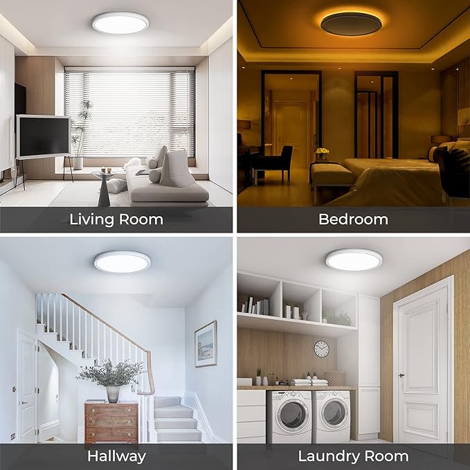 Matane 12in Dimmable Flush Mount Ceiling Light Fixture with Night Light, 2400LM 3000K/4000K/5000K Selectable, LED Ceiling Lights for Bedroom, Dining Room, Kitchen White