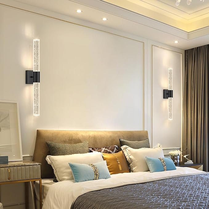 Brushed LED Wall Sconces LED Warm Light Interior Glam Crystal Wall Light Hardwired Black
