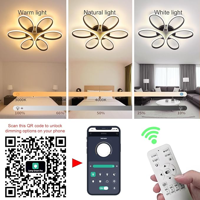 Modern LED Ceiling Light, 29 inch 90W, Dimmable Chandelier Fixture with Remote/APP Control, Indoor Lighting for Living Room, Dining Room, Bedroom, Kitchen