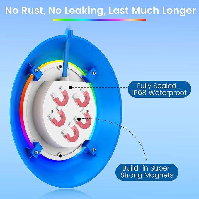 LyLmLe LED Pool Lights, 20W Smart RGB Magnetic Submersible Light with APP Control, 800lm Dimmable, IP68 Waterproof 12V Nicheless Underwater Lights for Inground Aboveground Pools