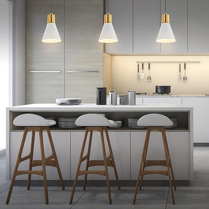 JONATHAN Y 6" White/Brass Gold 1-Light Apollo Mid-Century Modern Iron LED Pendant, Black Metal Shade, Adjustable Hanging Ceiling Light for Kitchen Island, Hallway, LED Bulb Included (JYL6131B)