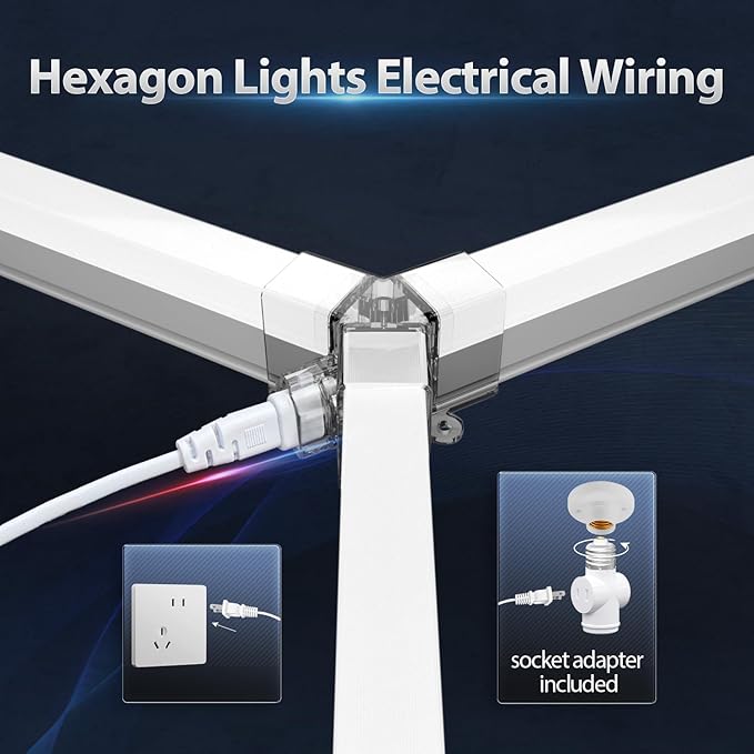 Hexagon Garage Lights 105W 12600LM, 6500K Ultra-Bright Hexagon LED Lights for Garage, 3 Grid Systems Honeycomb Hex Light for Workshop, Basement, Car Detailing, Gaming Room