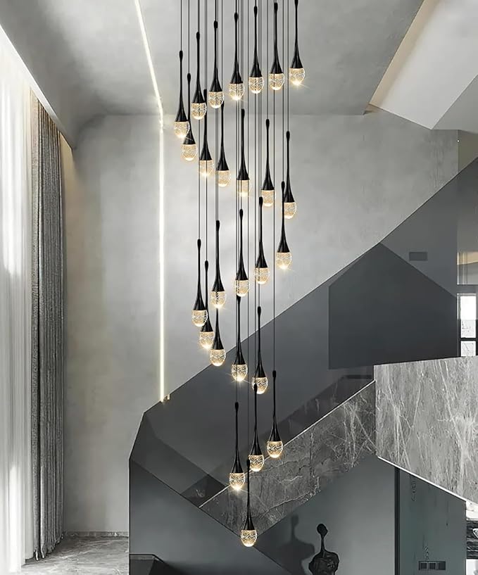 ykolupty H150'' High Ceiling Chandeliers for Entryway 36-Lights Black Spiral Crystal Chandelier Modern Raindrop Chandeliers for Villa Staircase,Hanging Light Fixtures for High Ceiling