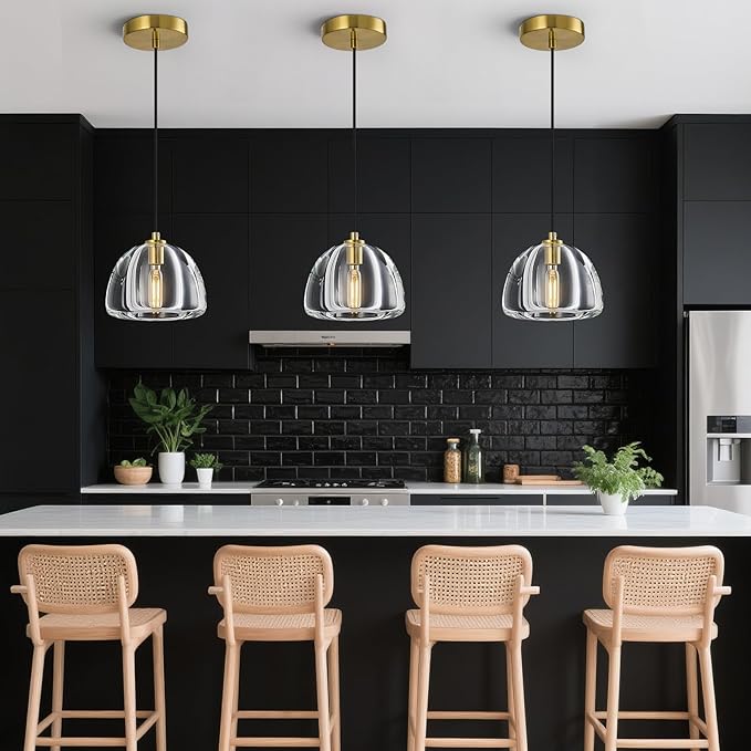 Modern Gold Pendant Lights Kitchen Island Ceiling Chandelier Indoor Crystal Hanging Light Fixtures for Dining Room Kitchen Living Room Bedroom（B-1Pack）
