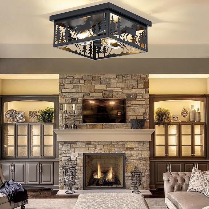 Farmhouse Rustic Horse Ceiling Light Fixtures, Vintage Metal Cage Light Perfests for Kitchen,Living Room, Bedroom, Balcony, Entryway, Hallway, Cabin(Bulbs not Included)