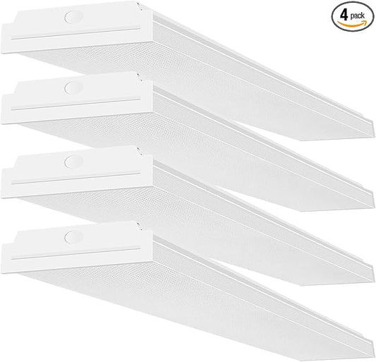 FAITHSAIL 60W LED Wraparound Light 4FT LED Office Lights, 7200 Lumens 4000K, 4 Foot Flush Mount Wrap Shop Puff Ceiling Lighting Fixtures for Garage Workshop, Fluorescent Light Replacement, 4 Pack