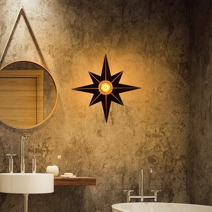 16 inch Flush Mount Ceiling Light, Industrial Black Metal Star Ceiling Lights, Vintage Entryway Light Fixtures, Farmhouse Star Lighting for Hallway, Porch, Study, Bedroom, Stair, Kitchen, Bathroom