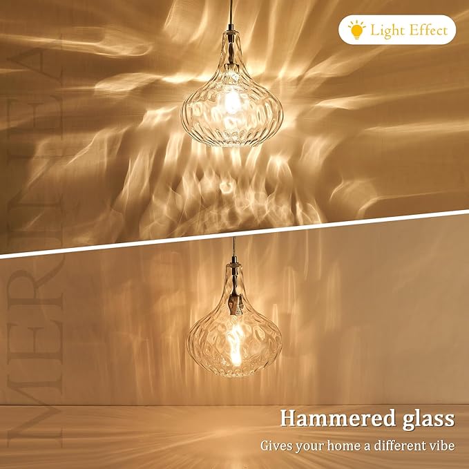 Hammered Glass Pendant Light for Kitchen Island, 11-Inch Modern Brushed Nickel Hanging Light Fixture for Sink, Dining Room, Hallway, Living Room