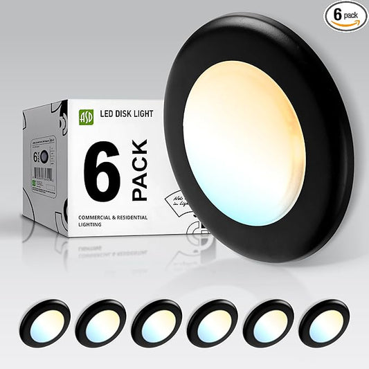 ASD 6 Pack LED Disk Lights 4 Inch, 10W 5CCT 2700K-5000K 685LM CRI90+, Dimmable Flush Mount Ceiling Light Fixture, Low Profile Surface Mount Disc Lights, Junction Box or Recessed Can Install, UL