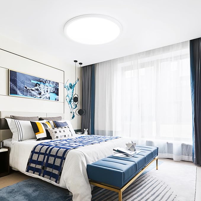 12Inch LED Flush Mount Ceiling Light – 24 W 2400 LM Dimmable, 3-CCT Changeable (3000K/4000K/6000K), Ultra-Thin Modern Round Light Fixture for Kitchen, Dining Room, Bedroom, Office