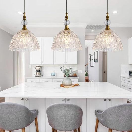 Glass Pendant Light Set of 3 Bronze Small Pendant Light with Clear K9 Crystal Ball Hanging Lights 7.68 in for Kitchen Island Hallway Entryway Bedroom lampara colgante para isla de cocina