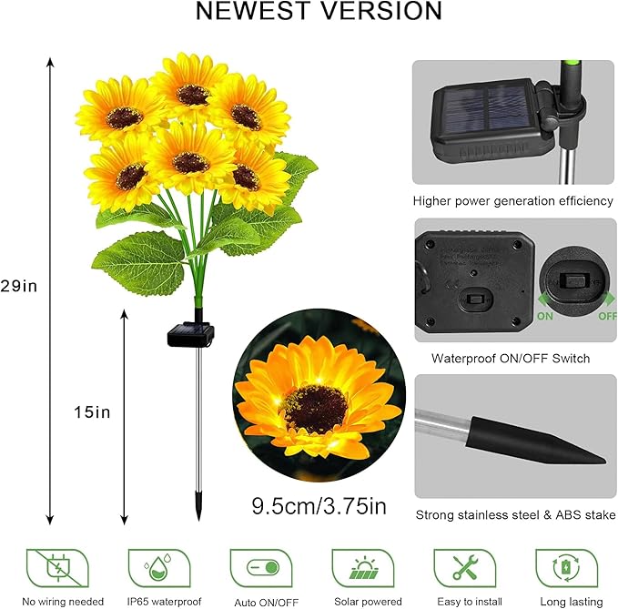 Solar Lights Outdoor, Gift for Women, Mom Grandma, 4 Pack with 24 Solar Sunflower Lights, Solar Flower Lights Waterproof, Sunflower Outside Decorative Stake Light for Landscape Yard Patio Lawn Pathway