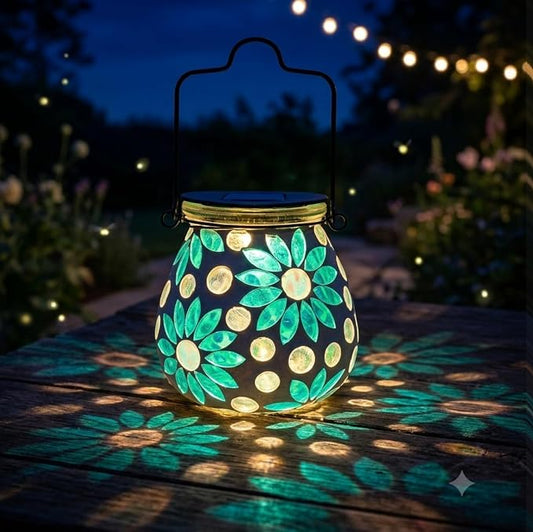 Bshine Mosaic Solar Lantern Outdoor Hanging Waterproof, Flower Mosaic Light Indoor Decorative Table, Garden Decor for Yard Outside, Path, Courtyard, Lawn, Birthday Gift for Mom Women Gardening