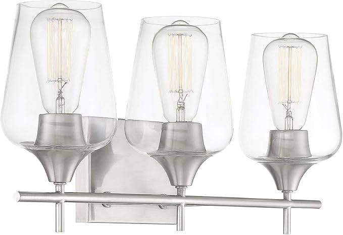 Savoy Essentials 8-4030-3-SN Octave Bohemian Clear Glass Bathroom Vanity Wall Light, 3-Light 180 Total Watts, 10" H x 21" W, Satin Nickel