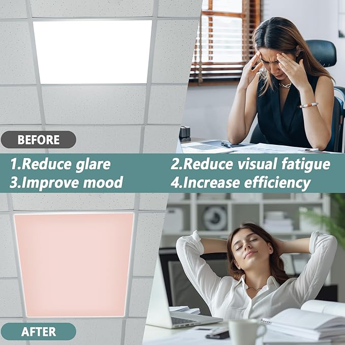 QOUBAI 6 Pcs Fluorescent Light Covers with 60 Magnets,4 x 2 Ft Magnetic Light Filters Fluorescent Lights Shade Easy Install for Classroom Office Library Hospital Home Ceiling Boho Colorful