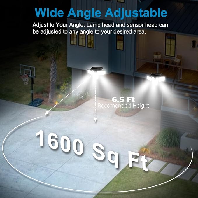 AmeriTop Solar Lights Outdoor, 2 Pack 300 LED High Brightness Cordless Solar Motion Sensor Lights; 4 Adjustable Heads,320° Wide Angle Illumination, IP65 Waterproof, Security LED Flood Light(Daylight)