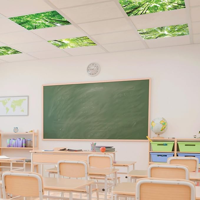 4 Pcs Fluorescent Light Covers with 40 Magnets Decorative for Classroom Ceiling Light 4 x 2 Feet Magnetic Light Covers Filter Easy Install for Office Hospitals & Home Drop Ceiling Supplies (Forest)