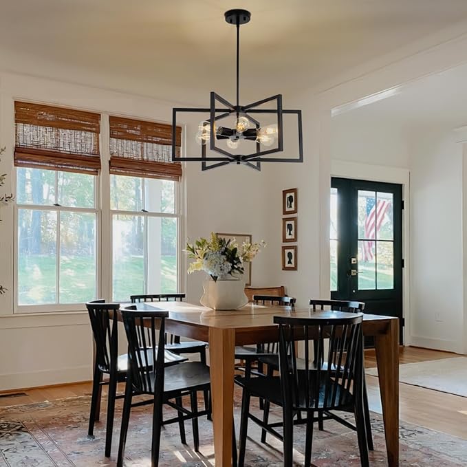 23.6” Black Chandelier for Dining Room 6 Light Kitchen Chandelier over Table Farmhouse Dining Room Light Fixtures Over Table,Hanging Pendant Light Fixture with Adjustable Height for Entryway,Foyer