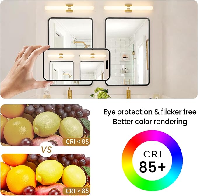 AIJIASI Gold Bathroom Light Fixtures Over Mirror - 31inch Vanity Light Fixture 28W 5CCT Dimmable LED Bathroom Sconce with Acrylic Shade Vanity Light Bar for Mirror Bedroom Living Room