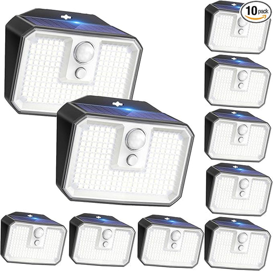 CLAONER 10-Pack Solar Motion Sensor Lights Outdoor, 168 LED Waterproof Security Light with 3 Modes, for Garden, Fence, Garage, Deck, Door Step