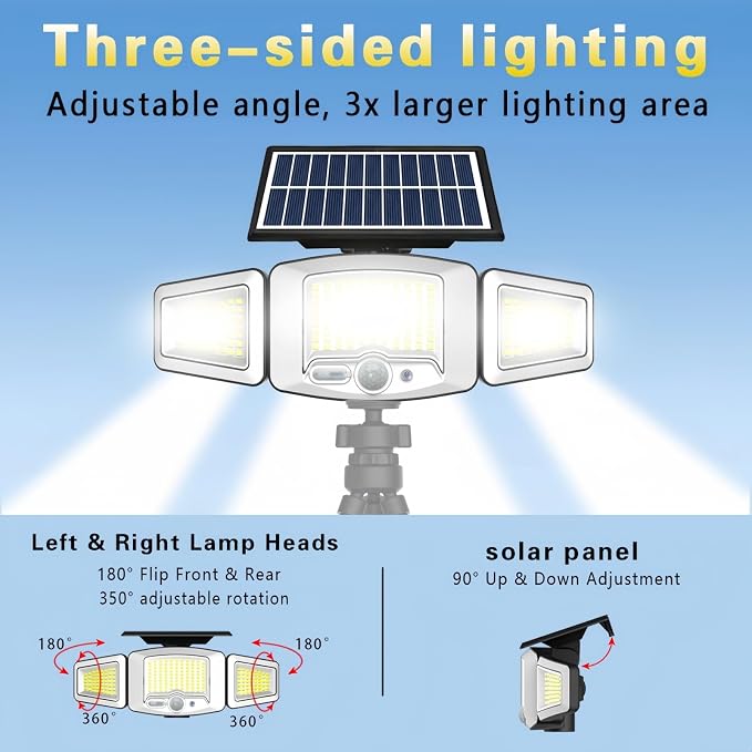 HULPPRE Solar Motion Sensor Light Outdoor,Bright with 231 LEDs,Clip on | 3 Adjustable Heads,Fence Light with Octopus Stand, IP65 Waterproof, 3 Modes, for Front Door, Yard, Patio, Deck, Camping