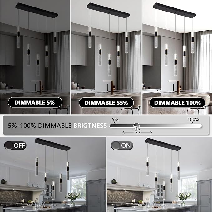 5-Lights Led Chandelier, Black and Gold Crystal Modern Led Chandelier for Dining Room, Luxury Dimmable Enterway Led Pendant Lights Fixture with Remote Control Flush Mount