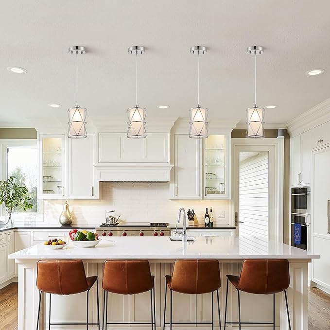 Pendant Light with Frosted Glass, Modern Pendant Lights Kitchen Island, Brushed Nickel Pendant Light Fixtures, Cylindrical Pendant Lighting for Kitchen Island, Dining Room, Foyer