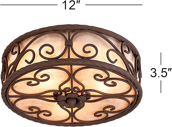 John Timberland Natural Mica Collection Farmhouse Rustic Ceiling Light Flush Mount Fixture 12" Wide Dark Walnut Drum Shade for Bedroom Hallway Living Room Dining Room Bathroom Kitchen