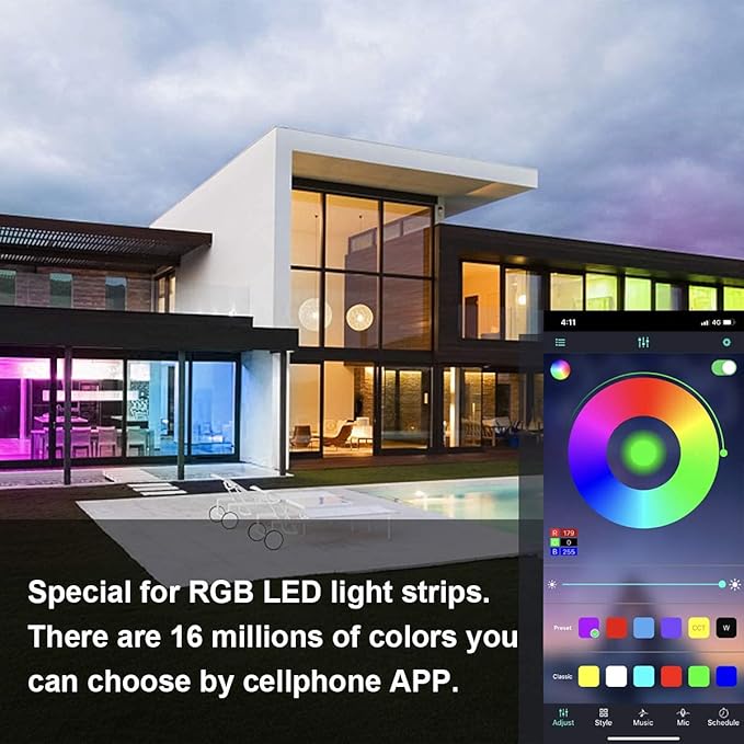 SUPERNIGHT 2 in 1 RGB LED Strip Light Controller, App Controlled Smart Music Controller for Android and iOS, DC 5V-24V RGB Strip