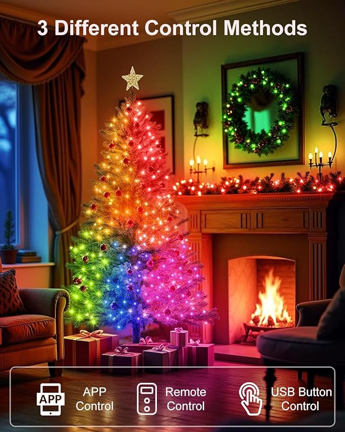 Smart Fairy Lights 33Ft 100 LED Twinkle String Lights with Remote & APP Control, Color Changing USB Fairy Lights Music & Mic Sync for Valentine's Day Bedroom Holiday Party Decor