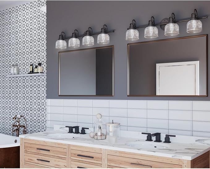 Progress Lighting Archie Collection 4-Light Clear Double Prismatic Glass Coastal Bath Vanity Light Venetian Bronze