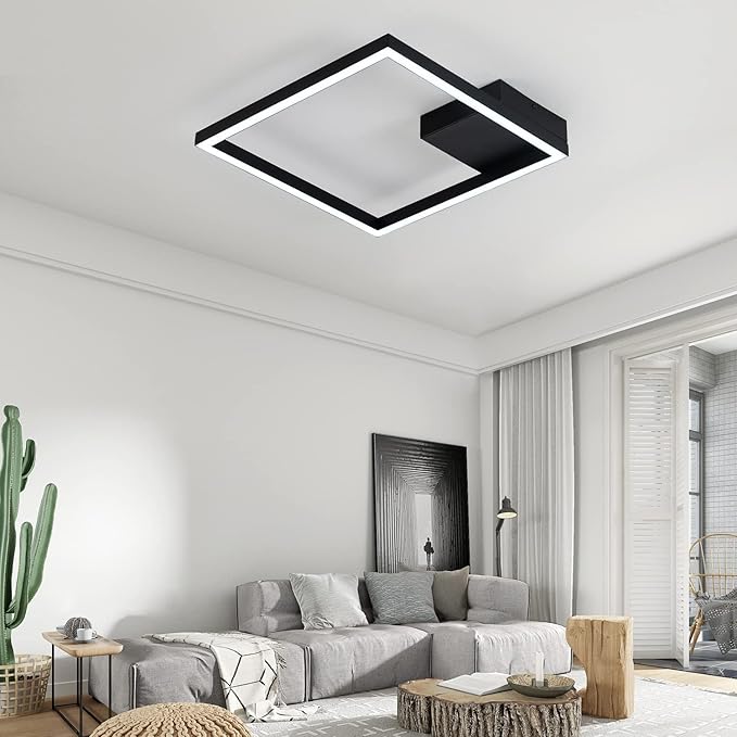 MADEM Modern LED Ceiling Light 15.74'' Black Flush Mount Ceiling Light 2160LM 27W LED Chandelier Square Ceiling Lamp Fixture for Bedroom Dining Room Living Room