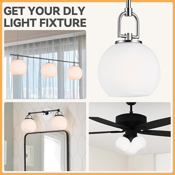 2 Pack Lamp Globe Glass Shade, White Frost Glassshade Covers Replacements for Light Fixtures, 1.65 Inch Fitter Globes Lampshades for Wall Sconces Chandelier Bath Vanity Lights Pendants