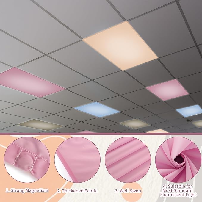 6 Pcs Fluorescent Light Covers 4 x 2 ft Magnetic Ceiling Light Covers Lights Filters for Classroom Office Home School(Boho Color)