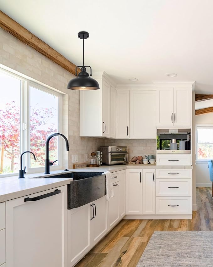 Black Farmhouse Pendant Light 2pack, 11.4in Vintage Kitchen Pendant Light Fixture, Adjustable Height, Modern Pendant Lighting, Metal Pendant Lights for Kitchen Island, Dining Room E26 Base