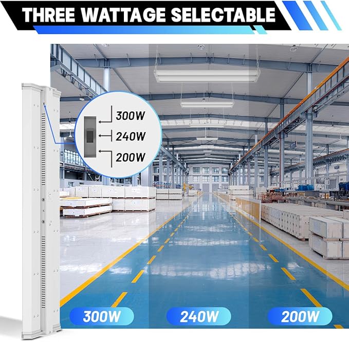 Allsmartlife LED Linear High Bay Light 4-Pack, 5000K Daylight 300W 40500LM 0-10V Dimmable Adjustable Tilt Hanging LED High Bay Shop Lighting Fixtures for Garage Warehouse Workshop, ETL