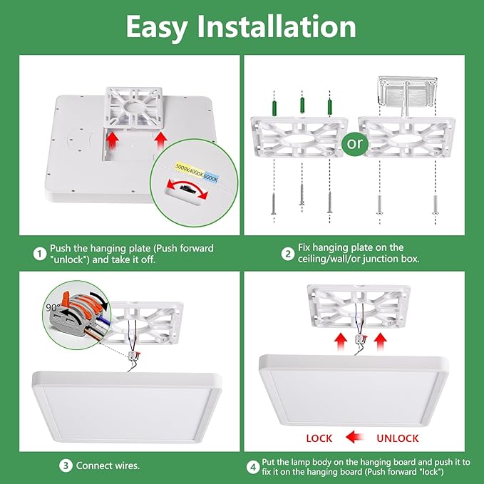 2 Pack 20 Inch Large LED Flush Mount Ceiling Light, 45W, 4500LM, Selectable 3000K/4000K/6000K CCT, White Square Flat Panel Light, Low Profile, Fits Hallway, Kitchen, Bedroom, Laundry Room